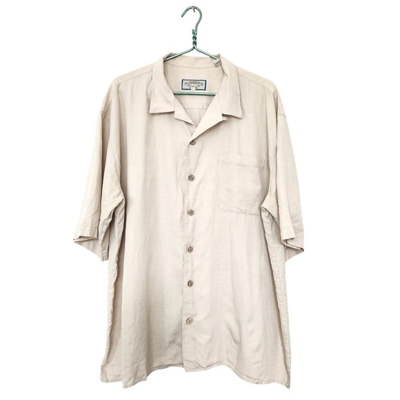 Pusser's Other - Pussers Island Style Mens XL Silk Cotton Beige Jacquard Button Down Shirt Luxury